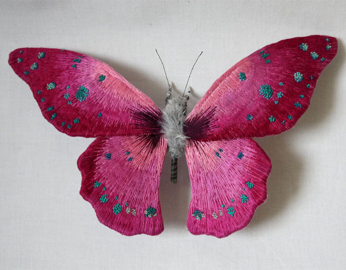 Giant Life-Like Moths And Butterflies Made Of Embroidered Fabric by Yumi Okita