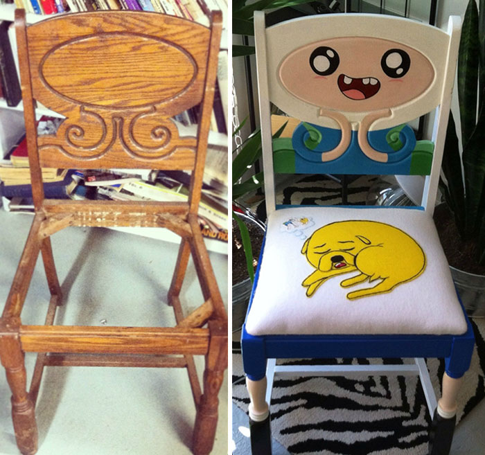 Antique Chair Restored And Repainted As Characters From Adventure Time