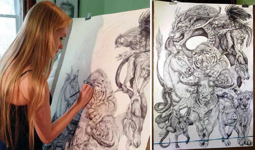 19-Year-Old Artist Spent Her Summer Drawing This Epic Chinese Zodiac Poster  | Bored Panda
