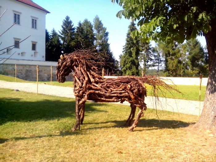 Grape Wood Horse Sculpture
