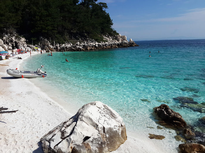 Marble Beach, Thassos Island Greece; The White Material At The Beach Is Crushed Marble Not Sand