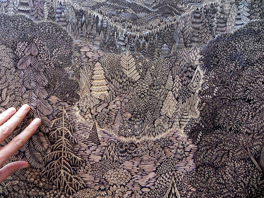 Artists Spent Almost 2 Years Carving This Epic Forest Landscape Out Of Wood