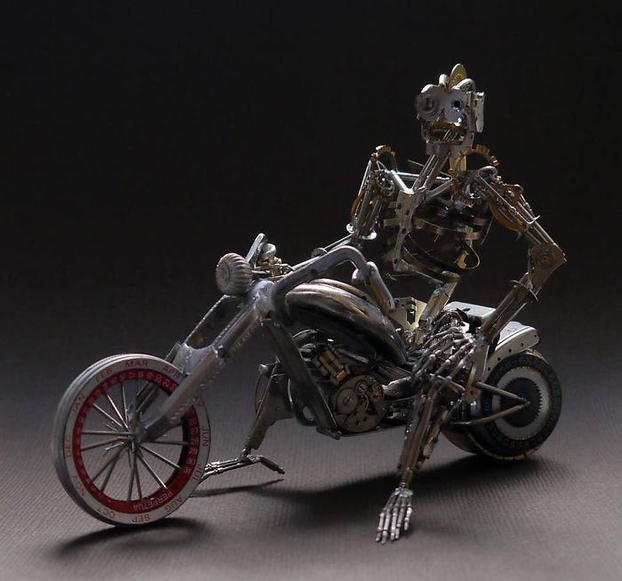 These Guys Made A Motorcycle And Rider Completely Out Of Vintage Watch Parts