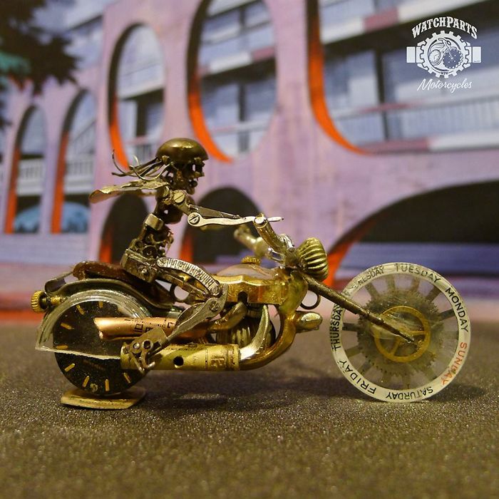 These Guys Made A Motorcycle And Rider Completely Out Of Vintage Watch Parts