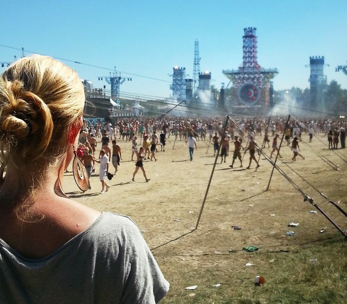Girl Watching The Festival She Was Going To Enjoy. Decibel Festival, Netherlands.