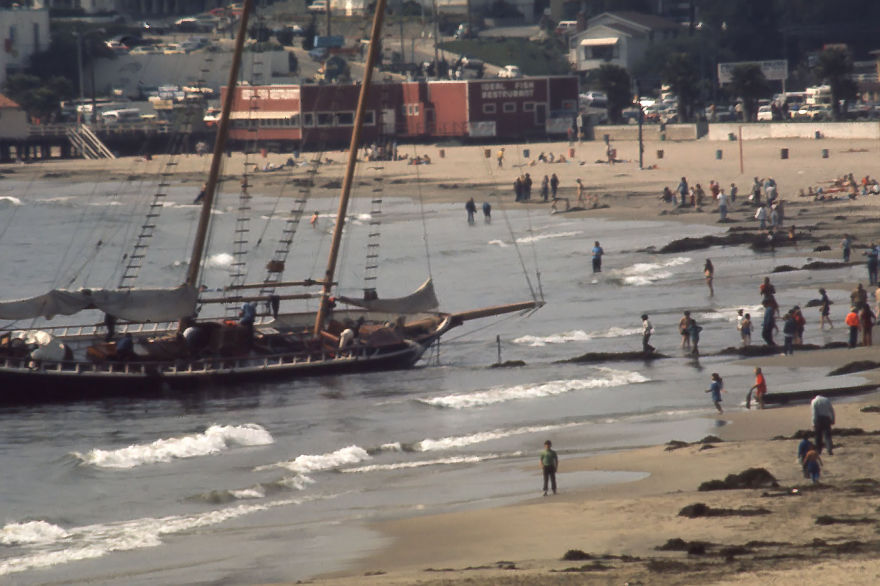 Yacht Shamrock Vi Blown Ashore In Santa Cruz, Ca 10/7/72
