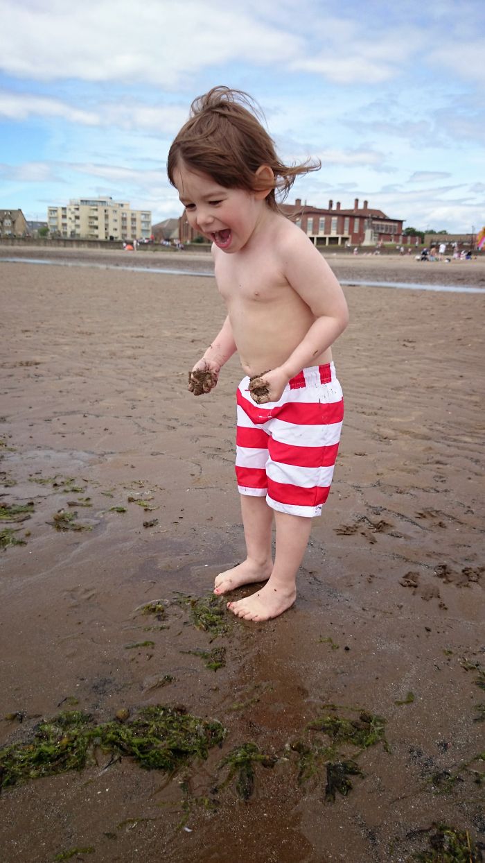 Lucas Throwing Mud& Sand On Troon Beach, Scotland