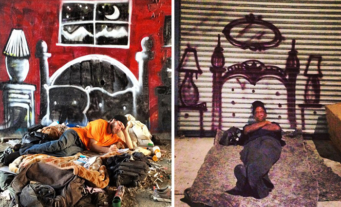 Street Artist Spray-Paints Imaginary Homes For Homeless To Highlight Poverty
