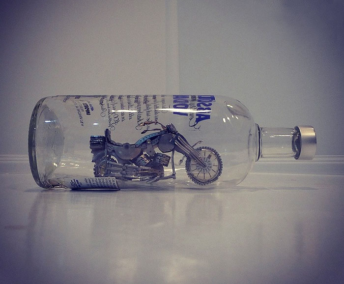 Absolut Steampunk: I Built A Motorcycle Out Of Watch Parts Inside A Bottle