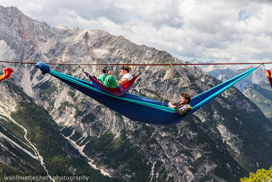 People At This Festival Slept On Hammocks Hanging Hundreds Of Feet Above The Italian Alps
