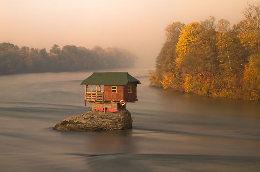 House In The Middle Of Drina River Near The Town Of Bajina Basta, Serbia