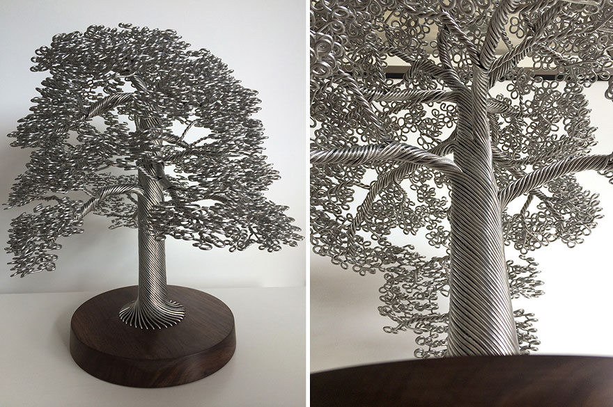 Artist Makes Intricate Tree Sculptures By Twisting Single Strands Of Wire