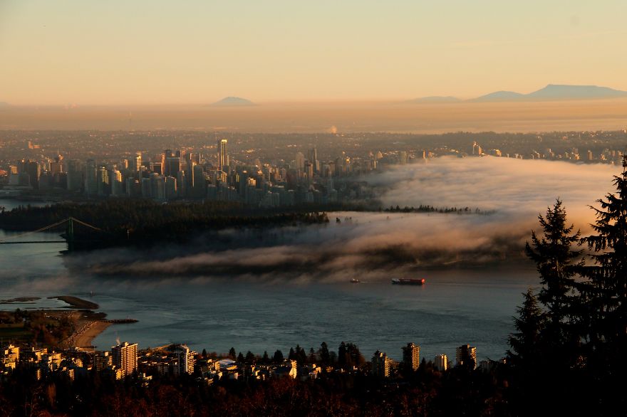 Winter Fog Creeping Over Vancouver, British Columbia (Canada)