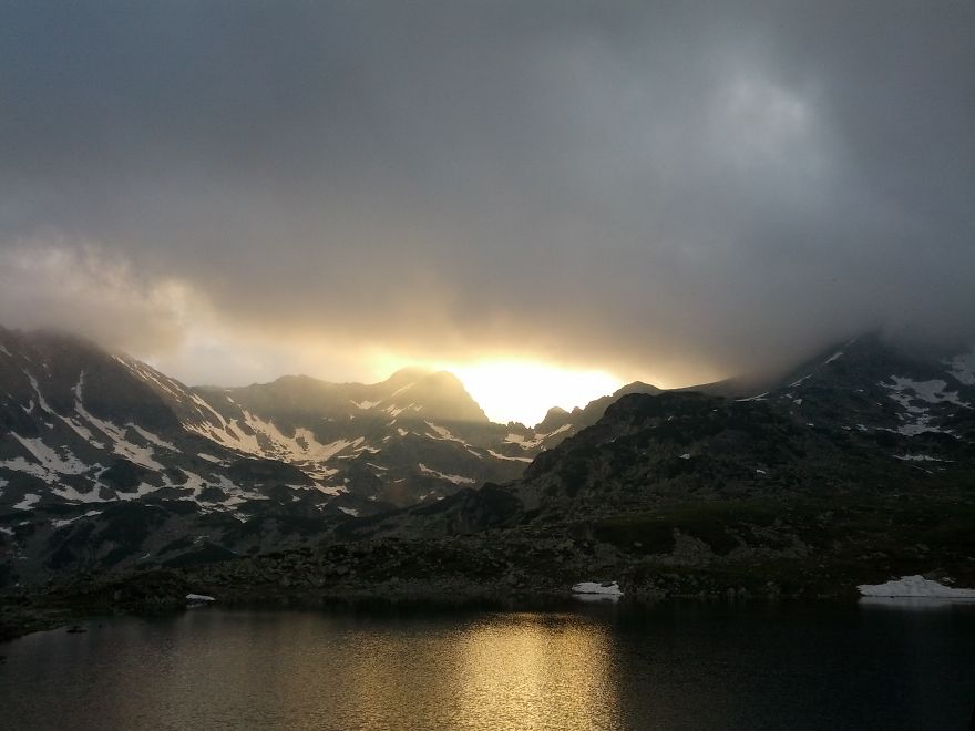 Retezat Mountains, 2000m Above Sea Level. View Of Bucura Lake After Rain In The Afternoon.