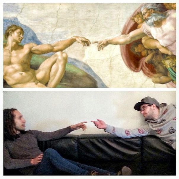 Two Fools Recreate Famous Painting Using Office Supplies