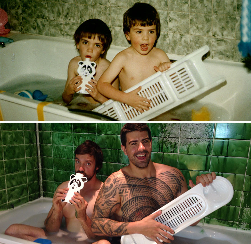 Two Brothers Recreated Their Childhood Photos For Parents' Wedding Anniversary