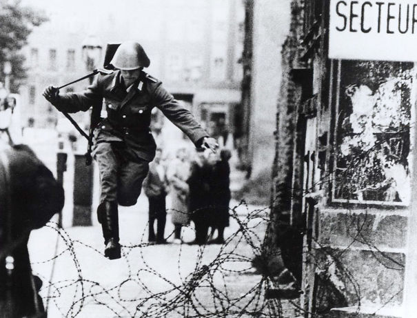 East German Soldier Jumping Barbed-wire Fence 1961