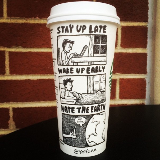 Man Turns Starbucks Cups Into Fun Comics