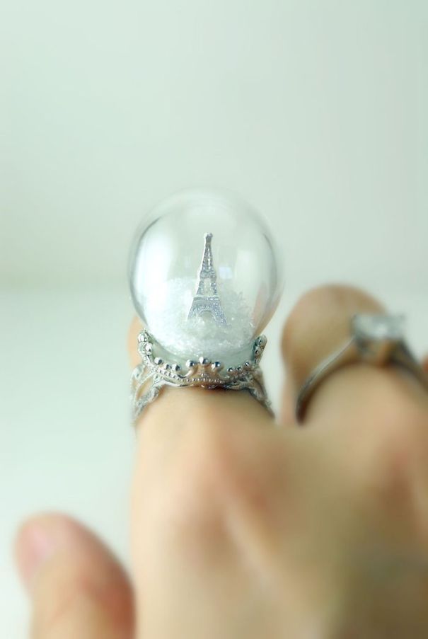 Winter In Paris Ring - Snow Globe - Eiffel Tower Ring