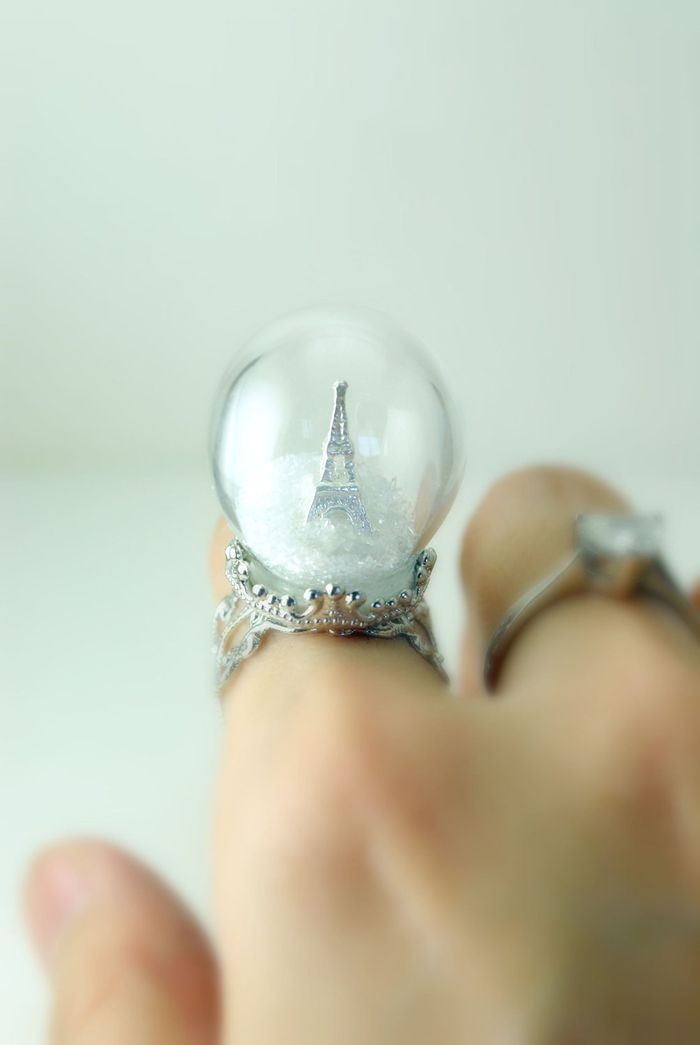 Snow Globe - - Eyfel Kulesi Paris Yüzük Ring Kış
