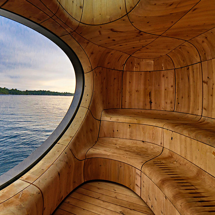 Elegant Grotto Sauna In Canada With A Stunning Window View