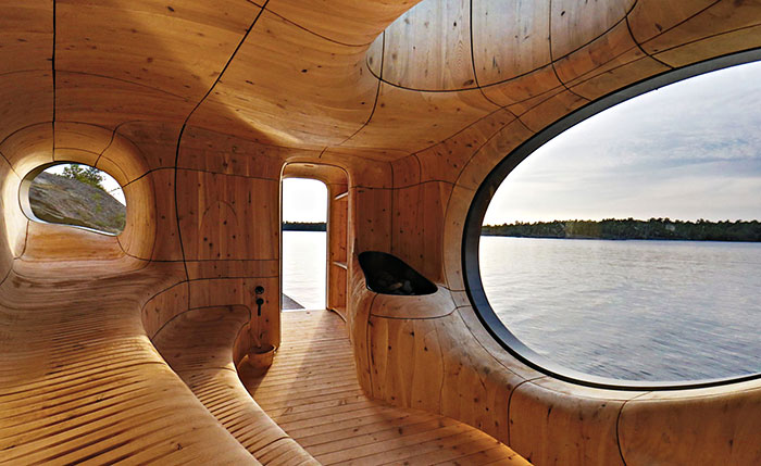 Elegant Grotto Sauna In Canada With A Stunning Window View
