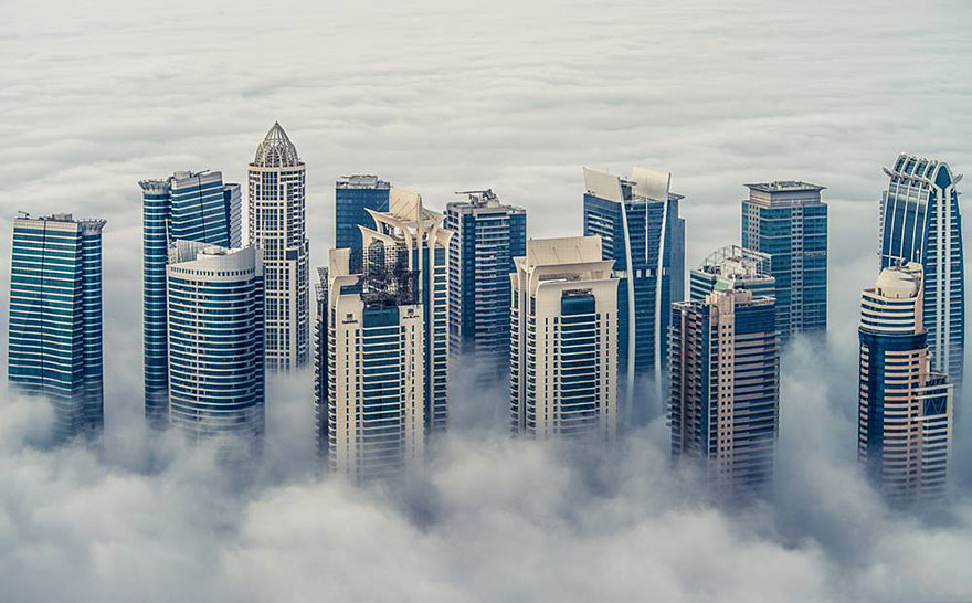 Jumeirah Lakes Towers On A Foggy Morning