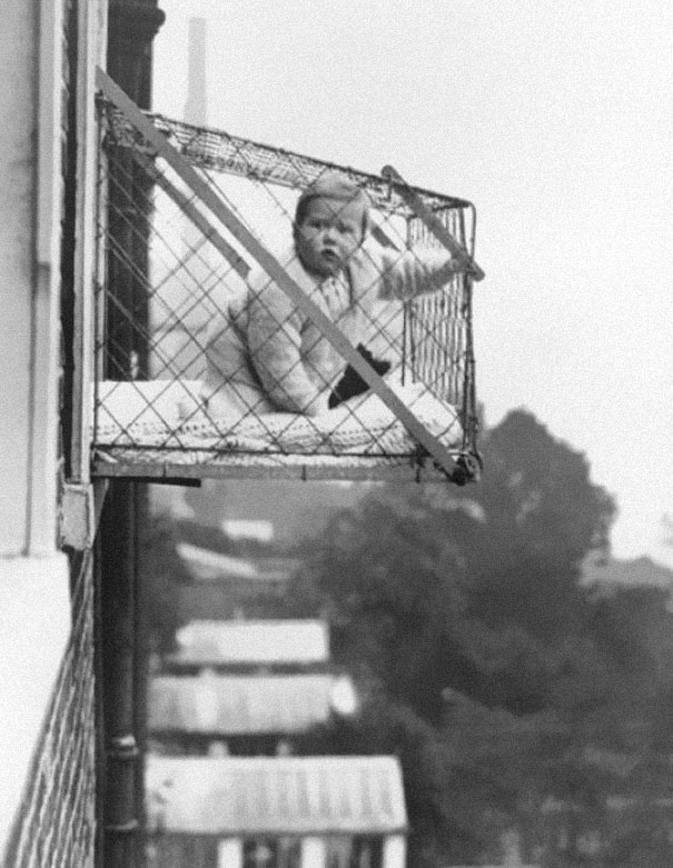 Baby Cages Used To Ensure That Children Get Enough Sunlight And Fresh Air When Living In An Apartment Building, 1937