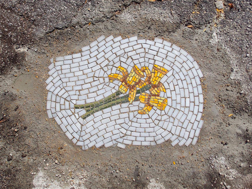 Guerrilla Artist Fills Chicago Potholes With Flower Mosaics