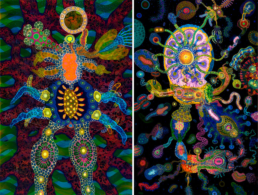 Artist Creates Psychedelic Art By Pouring Paint And Resin Onto A Canvas