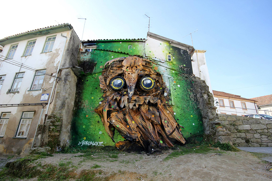 Portuguese Street Artist Turns Junk Into Amazing Owl Sculpture