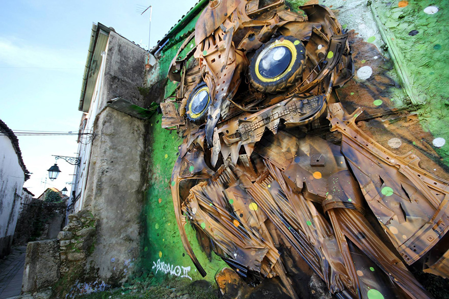 Portuguese Street Artist Turns Junk Into Amazing Owl Sculpture