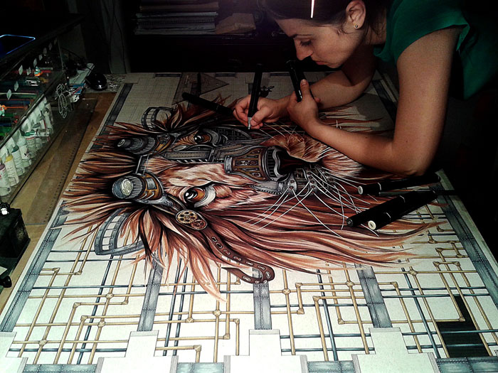 Steampunk Lion: Step By Step From A Blank Page To The Complete Drawing