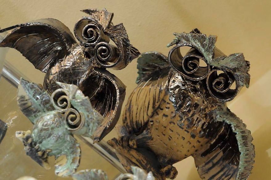 Cute Little Owl , Home Decor , Ceramic Figurine , Fan Art. Symbol Of Wisdom.