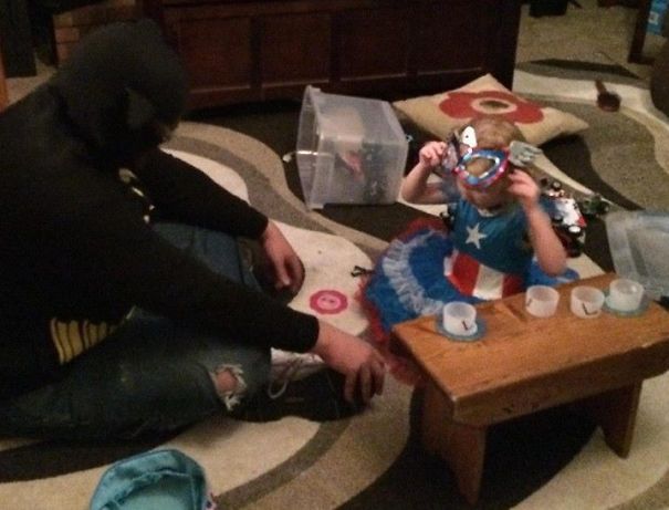 Batman And Captain America Having A Tea Party.