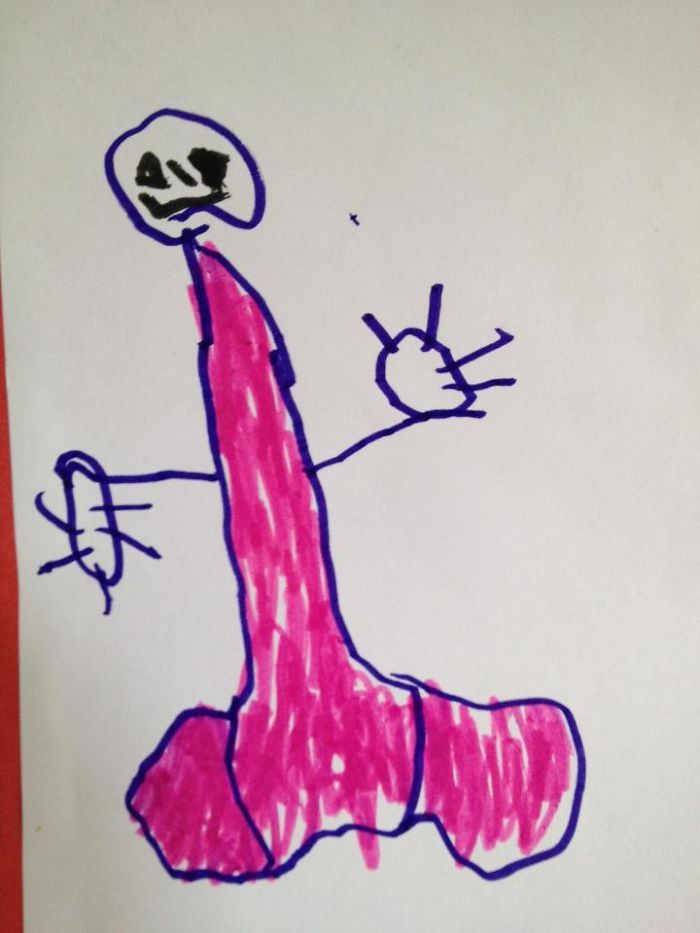 My Son's Drawing Of A Mermaid! He Later Added Yellow Hair Cascading From The Top!