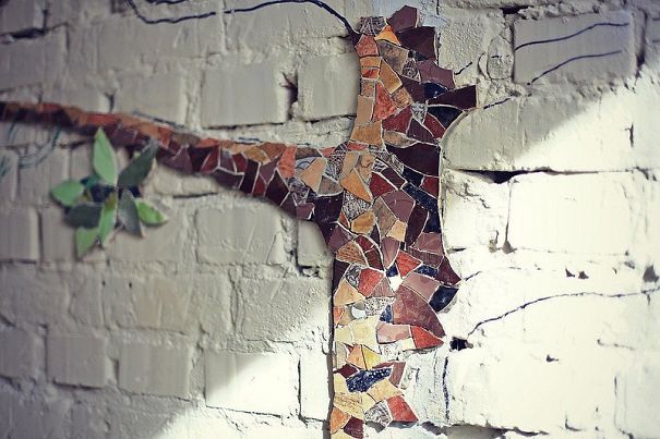Orange Tree Wall Design From Small Pieces Of Mosaic