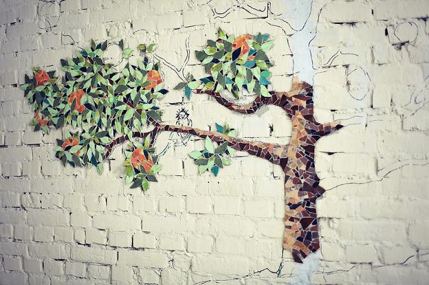 Orange Tree Wall Design From Small Pieces Of Mosaic