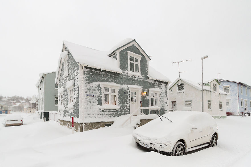 Snow Storm In Akureyri, North Iceland