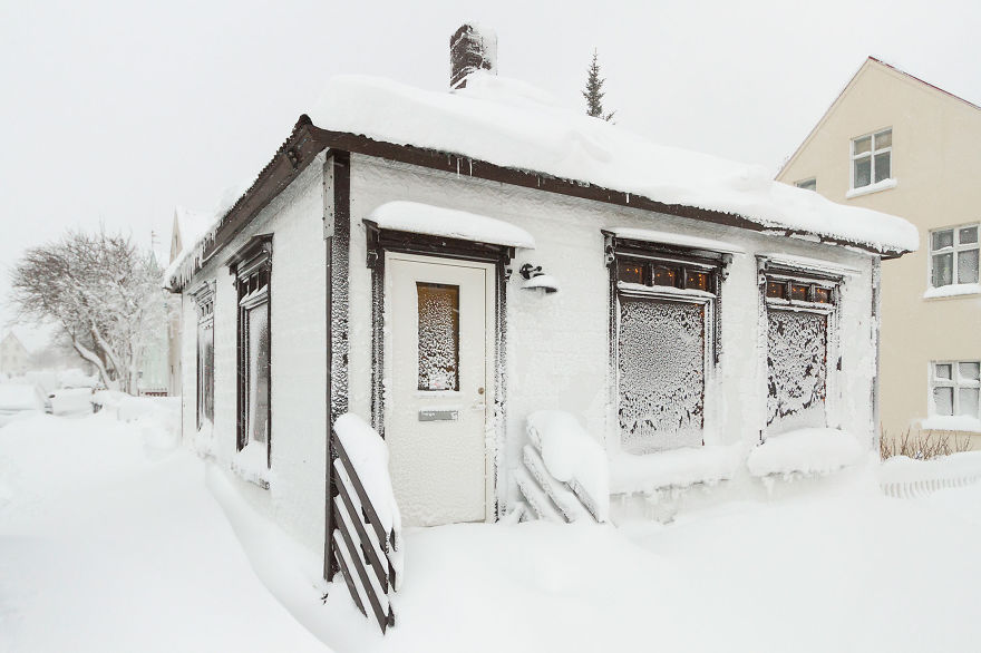 Snow Storm In Akureyri, North Iceland