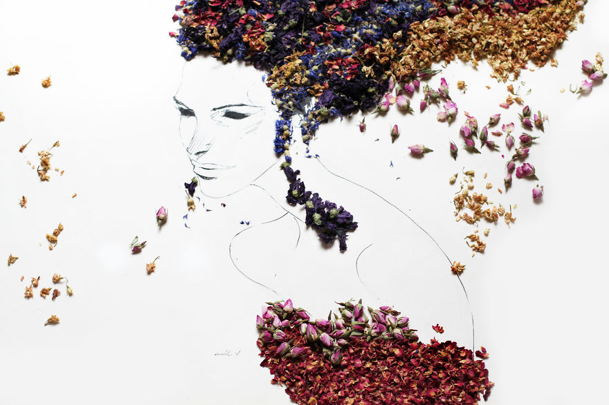 Beautiful Portraits Made Of Various Herbs And Dried Flowers