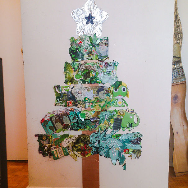 Recycled Holiday Ads Turned Christmas Tree