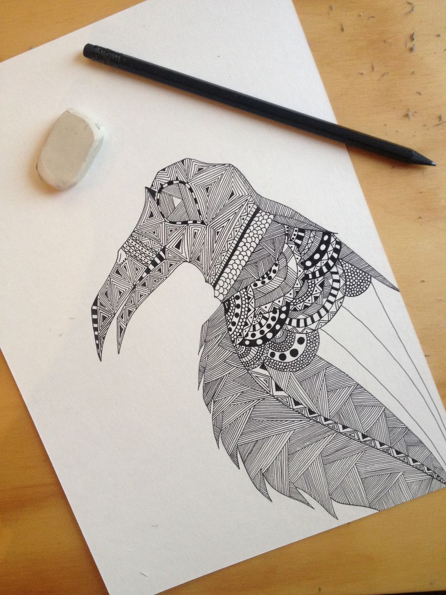 Quickie Black Ink Pen Doodles: Patternized Objects And Animals