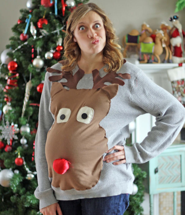 Rudolph Ugly Christmas Sweater For A Mom-To-Be