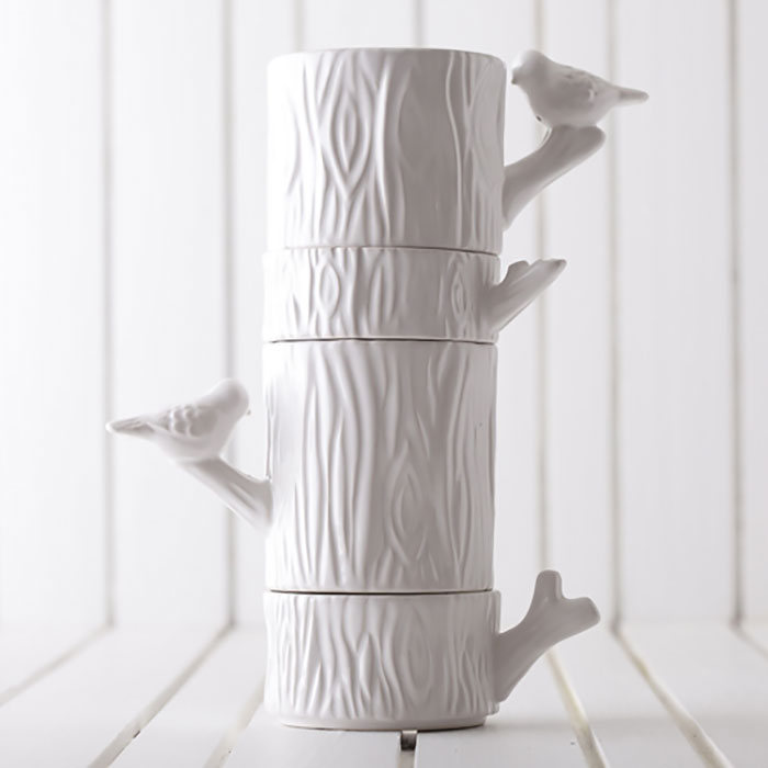 Tree With Birds Stacked Cups