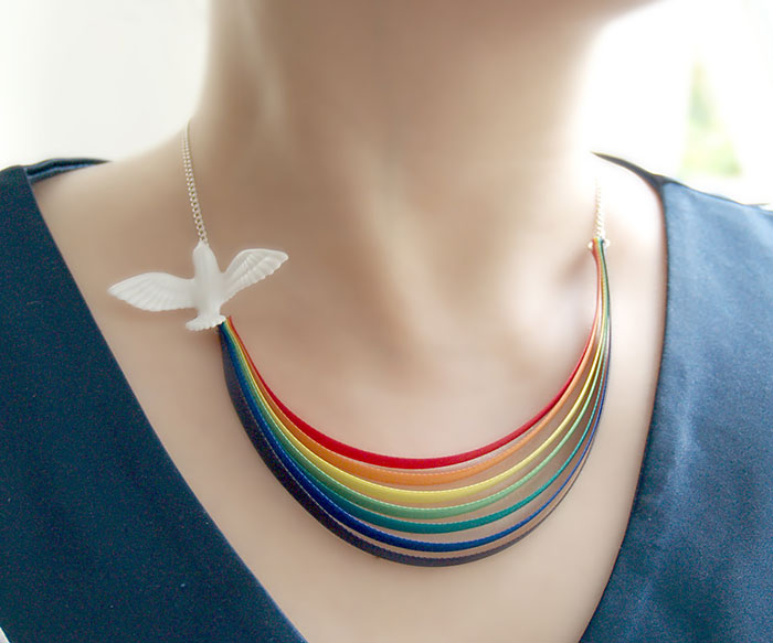 Rainbow And Bird Necklace