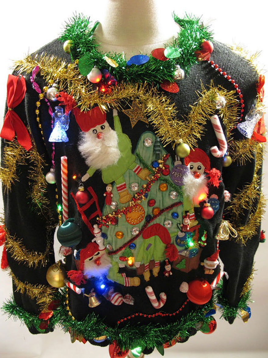 Santas On Tree Beaded Sweater
