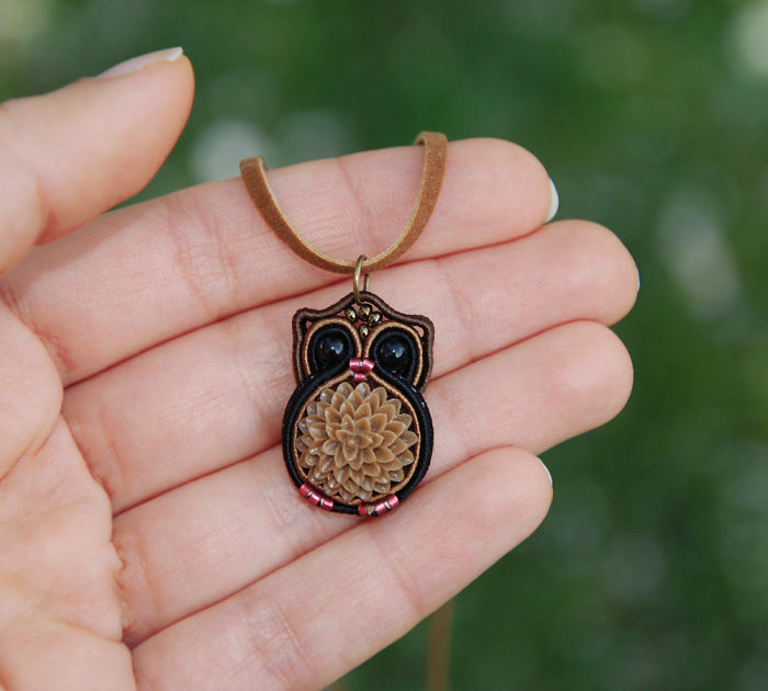 Fiber Owl Necklace