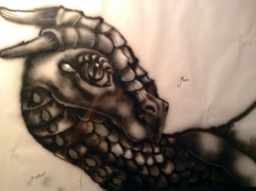 Do You Like Dragons? Awesome Air-brush Drawing Of Moon The Awesome Mind Reading Dragon!