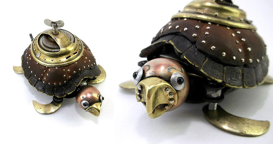 Russian Artist Creates Steampunk Animals From Old Car Parts, Watches And Electronics